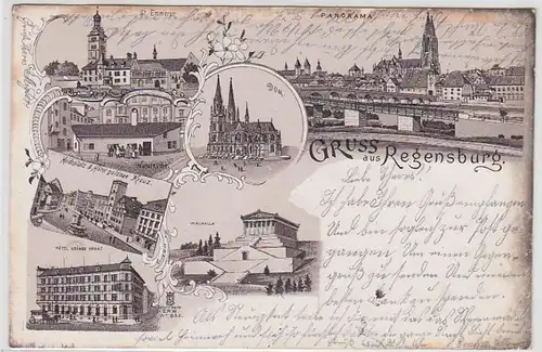 52226 AK Lithographie Gruß aus Regensburg 1899