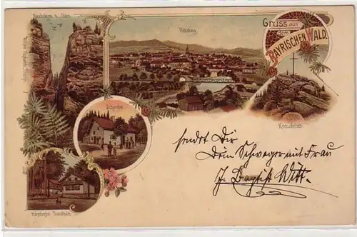 52225 Ak Lithographie Gruß aus dem Bayrischen Wald 1898