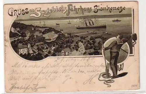 52156 Ak Lithographie Salutation de Sagebiel ferry Blankenese 1899