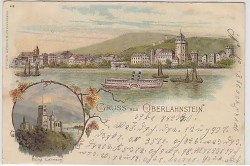 52123 Ak Lithographie Gruss aus Oberlahnstein 1899