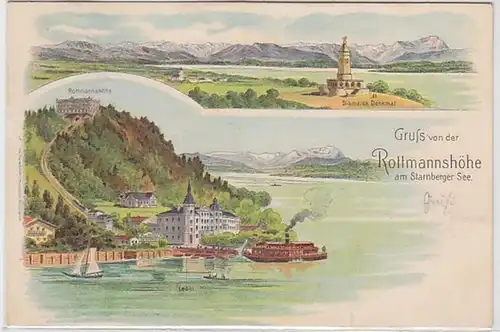 52122 Ak Lithographie Salutation de la Rottmannshöhe am Starnberger See 1900