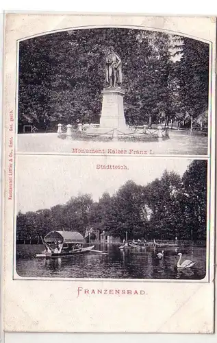 52108 Ak Franzensbad Monument Kaiser Franz I. und Stadtteich 1906