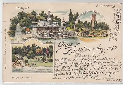 52082 Ak Lithographie Gruss aus Fürth 1897