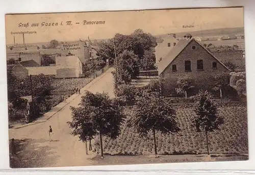 52070 Ak Gruß aus Gosen i.M. Panorama mit Sandsteinfabrik, Schule, 1910