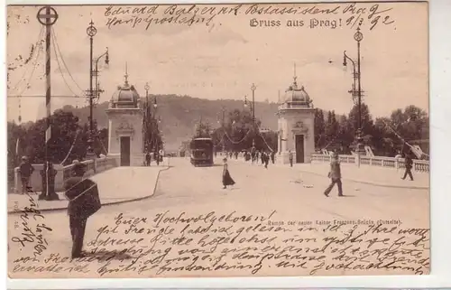 52003 Ak salutation de Prague nouveau pont de l'empereur François 1902