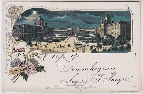 51967 Ak Lithographie Gruss de Vienne les Musées de la Cour 1902