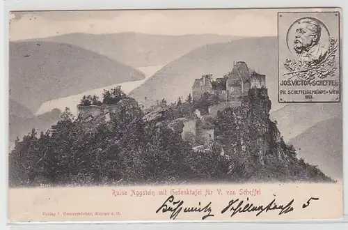 51937 Ak Ruine Aggstein avec plaque commémorative pour Jos. Victor von Skefel 1904