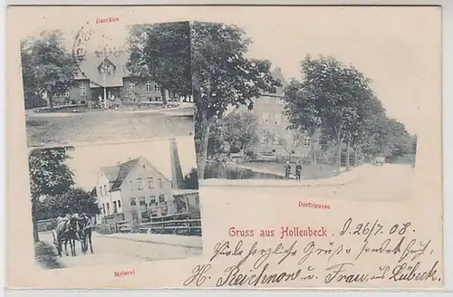 51899 Mehrbild Ak Gruß aus Hollenbeck Meierei, Domäne & Dorfstraße 1908
