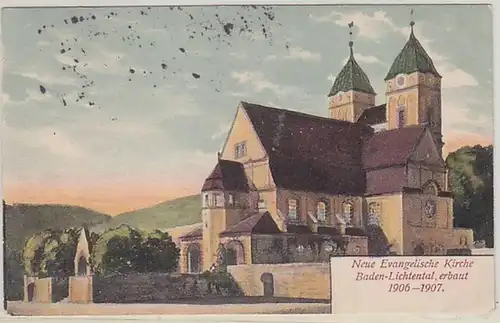 51835 Ak Neue evangelische Kirche Baden Lichtental 1906-1907