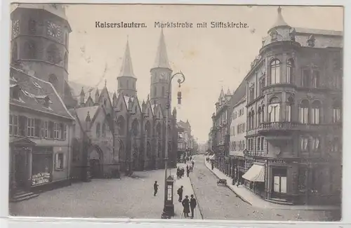 51822 Ak Kaiserslautern Marktstrasse mit Stiftskirche 1907