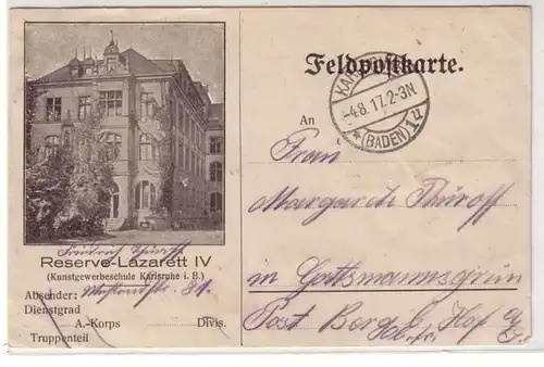 51802 Ak Reserve Lazarett IV Kunstgewerbeschule Karlsruhe 1917