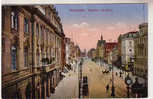 51750 Ak Mannheim Planken mit Börse und Verkehr 1915