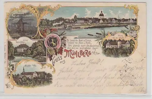 51716 Ak Lithographie Salutation de Mühlberg à Elbe 1899