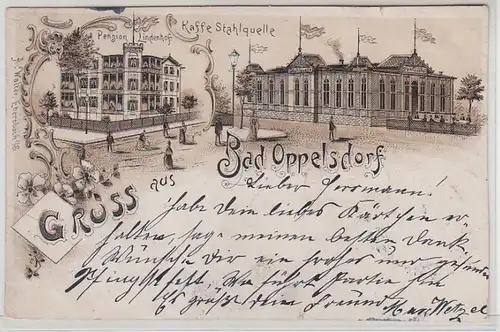 51705 Ak Salutation de Bad Opelsdorf Kaffee Stahlquelle, Pension Lindenhof 1905