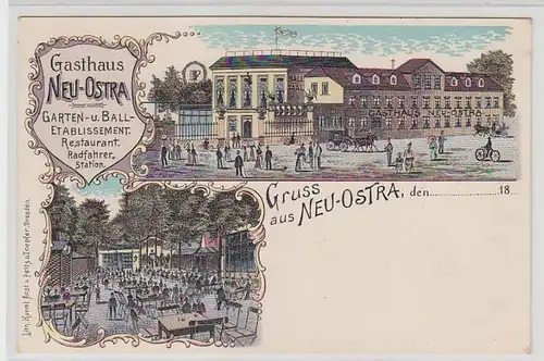 51695 Ak Lithographie Gruß aus Neu-Ostra bei Dresden Restaurant um 1900