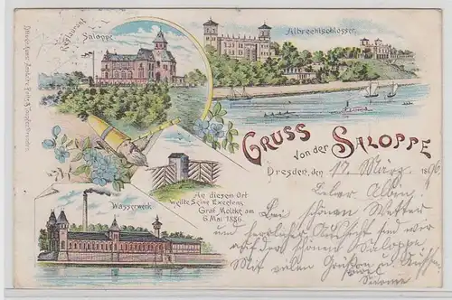 51693 Ak Lithographie Gruß von der Saloppe Dresden 1896