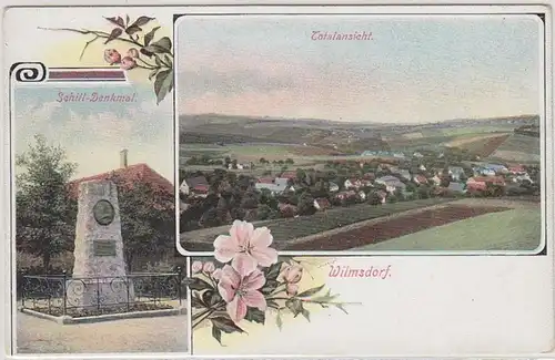 51675 Mehrbild Ak Wilmsdorf Totalansicht und Schill Denkmal um 1910