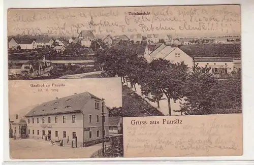 51647 Mehrbild Ak Gruß aus Pausitz Totalansicht und Gasthof 1922