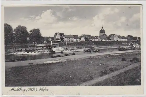 51619 Ak Mühlberg (Elbe) Hafen mit Dampfer um 1940