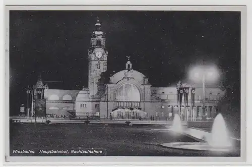 51601 Ak Wiesbaden Gare centrale Vue nocturne vers 1940