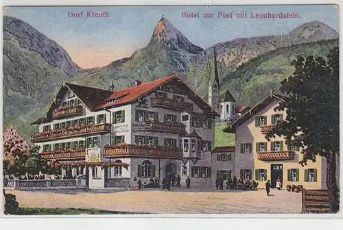 51564 Ak Dorf Kreuth Hotel zur Post mit Leonhardstein um 1910