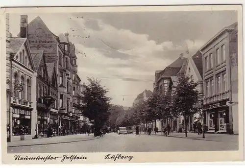 51492 Ak Neumünster-Holstein Kuhberg mit Geschäften und Verkehr 1936