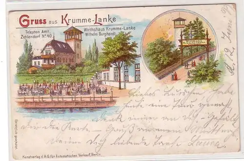 51469 Ak Lithographie Salutation de l'auberge Krumme Lanke 1899