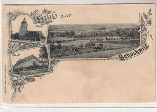 51441 Ak Gruß aus Schochwitz Totalansicht, Kirche, Schloß um 1900