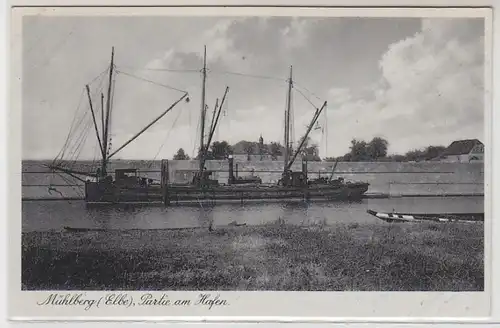 51426 Ak Mühlberg (Elbe) Partie am Hafen um 1940