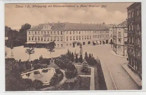51387 Ak Löbau in Sachsen Königsplatz mit Bismarckdenkmal 1917