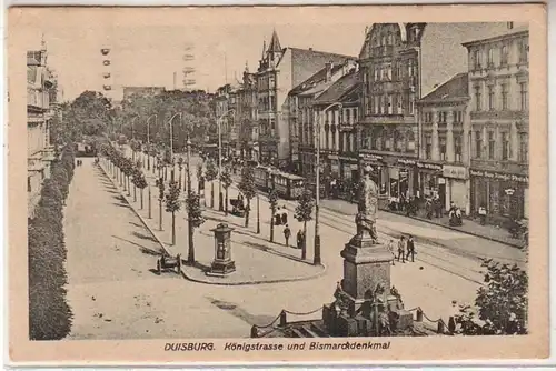 51252 Ak Duisburg Königstraße et Bismarck Monument 1925