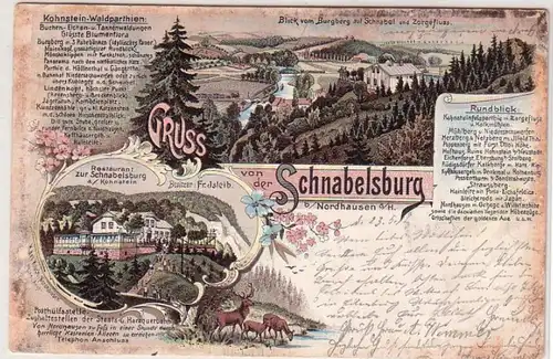 51215 Ak Lithographie Gruß von der Schnabelsburg bei Nordhausen 1898