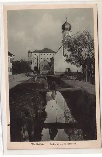 51157 Ak Weilheim Partie an der Kreuzkirche um 1930