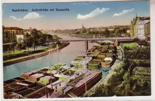 51153 Ak Saarbrücken Luisenbrücke mit Saarpartie 1917