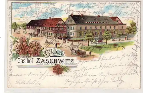 51138 Ak Lithographie Gruß aus dem Gasthof Zaschwitz 1904