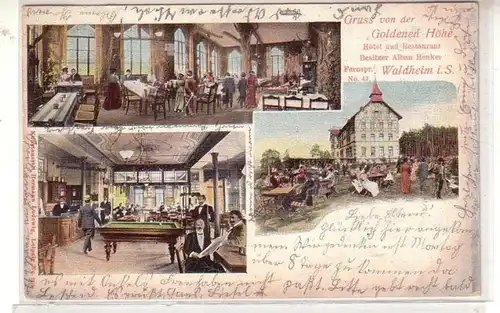 51130 Ak Gruß von der "Goldenen Höhe" Gasthof Waldheim 1903