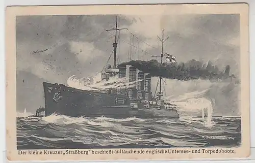 51109 Feldpost Ak Kreuzer "Straßburg" beschießt englische U-Boote 1916