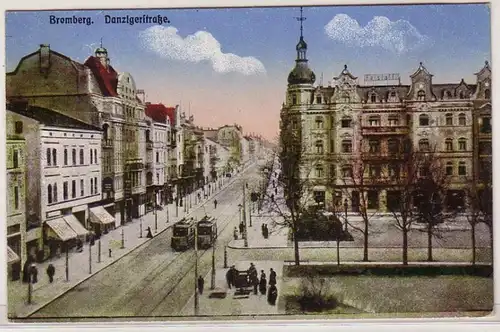 51103 Ak Bromberg Danzigerstraße avec tramways vers 1910