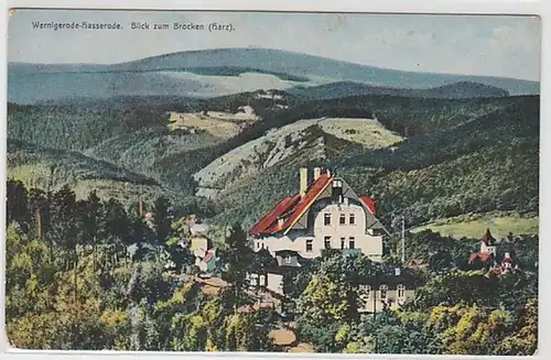 51014 Ak Wernigerode Hasserode Blick zum Brocken Harz um 1920