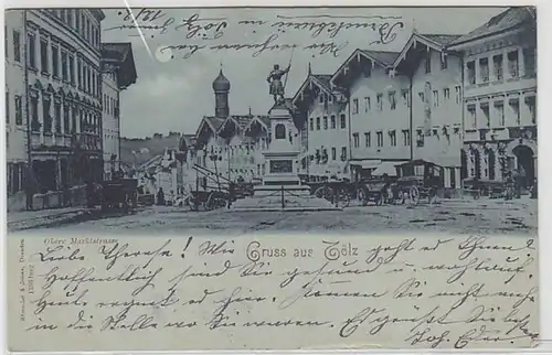 50987 Mondscheinkarte Gruß aus Tölz obere Marktstrasse 1906