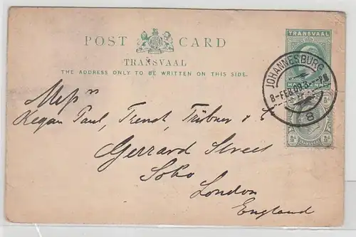 50923 carte complète rare Trannsvaal Johannesburg vers Londres 1909