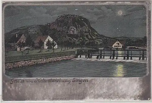 50900 Ak Lithographie Gruß vom Hohentwiel und aus Singen um 1900