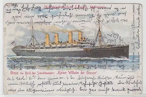 50888 Ak Salutation de bord du vapeur "Empereur Guillaume le Grand" 1906
