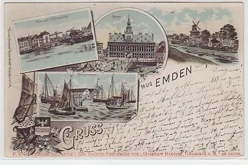 50873 Ak Lithographie Gruß aus Emden 1897