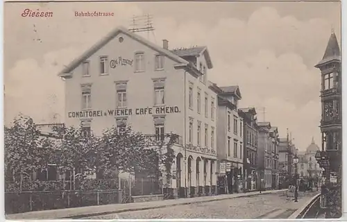 50840 Ak Giessen Bahnhofstraße Conditorei &%25 Wiener Café Amend 1909
