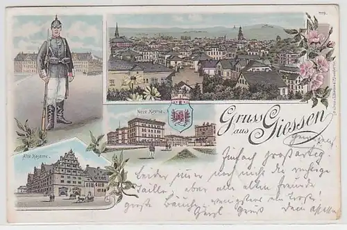 50833 Ak Lithographie Gruß aus Giessen Kasernen 1898