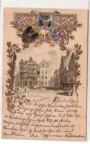 50825 Wappen Präge Ak Lithographie Gruß aus Giessen 1903