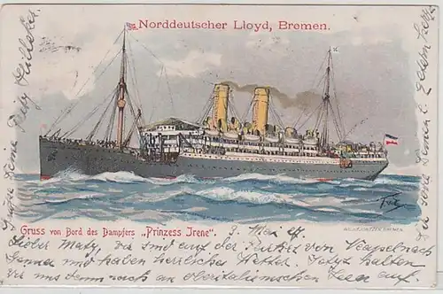 50804 Ak Gruß von Bord des Dampfers "Prinzess Irene" 1907