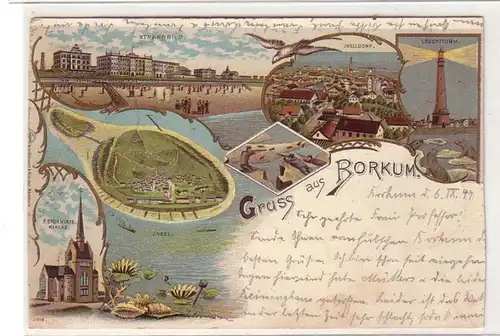 50784 Ak Lithographie Gruss aus Borkum 1899
