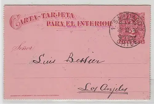 50782 seltene Ganzsachenkarte Chile Santiago nach Los Anjeles 1896